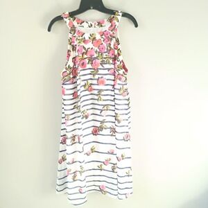 Betsey Johnson Women's Sz 12 Chiffon Mini Shift Dress Floral Striped Sleeveless